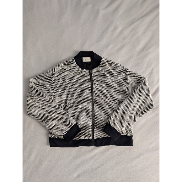 Marine Layer Birdseye Bomber Jacket Womens Medium Black White Full Zip - Picture 1 of 7